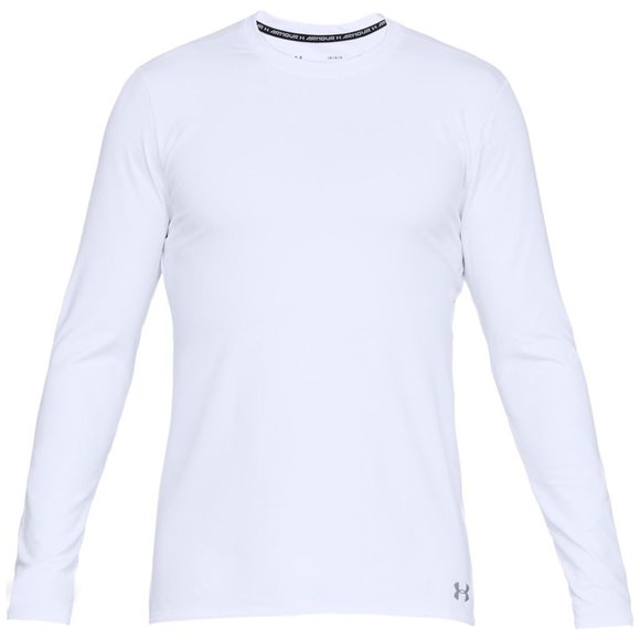 Men's White Under Armour Coldgear Fitted Crewneck Fleece Lined Long Sleeve - Picture 1 of 3